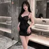 Lingerie sexy para exportação, apresentando uma corrente de contas, camisola de tule com babados e um vestido de renda puro e sedutor com corpete ajustado. 217