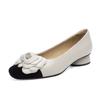 Sapatos Femininos Versáteis para o Dia a Dia, Estilo Francês, Camélia, Fragrância Suave, Boca Rasa, Solado Macio; Sapatos de Salto Grosso Confortáveis, Florais, Retrô para Mulheres