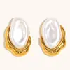 Pendientes de Imitación de Perla Estilo Barroco Transfronterizos Europeos y Americanos Verano Acero Inoxidable de Gama Alta Chapado en Oro de 18K Anillo Francés Personalizado