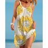 Vestido de praia feminino urbano casual 2021 novo com estampa abstrata tipo alça de suspensório impressão 3D cintura média longo