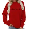 Comercio Exterior Transfronterizo Estampado de Diente de ECG Sudadera con Cuello Redondo para Mujer Talla Europea Casual Holgada