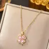 Versão Coreana Transfronteiriça Mais Vendida Colar de Aço Titânio com Cravação de Diamantes Trevo de Quatro Folhas Acessório de Moda Feminino Versátil Corrente para Clavícula Joias Atacado