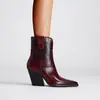 2024 Cuatro Estaciones Universal Nuevo Vintage Patrón de Piedra Puntiaguda Tacón Grueso Botines Puntiagudos Simples Tacones Altos Botas de Moda Botas de Mujer