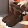 2026 Botas de Nieve de Suela Blanda de Cuero Blando para Mujer de Fondo Plano Fondo Grueso Botas Cortas con Más Terciopelo Más Acolchado Zapatos de Algodón Antideslizantes Botas de Invierno para Mujer
