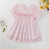 Vestido de Niña Verano Nuevo Ropa Infantil Europea y Americana Manga Abullonada Vestido Infantil Hecho a Mano Manga Corta Vestido de Princesa Algodón Comercio Exterior