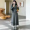 Conjunto de Punto de Maternidad Otoño Invierno 2026 Nuevo Estilo Coreano Top con Lazo y Falda Dos Piezas Suelto Cubre Vientre Adelgazante