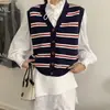 Chaleco de punto retro a rayas estilo coreano, suave y cómodo, efecto adelgazante, adecuado para el uso diario y para usar en capas, top tipo chaleco suéter para mujer
