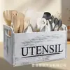 Caja de Almacenamiento de Madera Vintage Transfronteriza Organizador de Utensilios de Cocina Palillos Cuchara Caja Portátil para Clasificación de Cuchillos y Tenedores de Restaurante Occidental