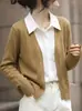 FALINDA STUDIO top de malha estilo duas peças para mulheres, casual e modelador, camisa de linho com mangas compridas, cardigã POL0