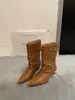 Botas de Salto Bloco Quadradas Tendência para Mulheres 2026 Novo Estilo Botas Western Cowboy Dobráveis Botas de Cano Curto com Salto Fino Emagrecedoras