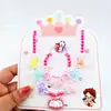 Joyería de collar de perlas de colores para niños, conjunto de pulsera de cuentas para niñas, diadema de dibujos animados, pendientes, accesorios para niñas princesas