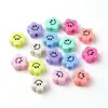 Cuentas de acrílico de color claro con diseño de flor de caricatura y cara sonriente, agujero recto, para cadena de teléfono DIY, colgante, accesorio pequeño, venta al por mayor