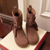 Botas Retrô Aumentando Botas Curtas Sapatos Femininos 2025 Outono e Inverno Novo Bico Redondo Cadarço Sola Macia Birkenstock Botas Cowboy Ocidentais