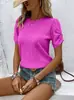 2025 Ropa de mujer transfronteriza de Europa y Estados Unidos Amazon estación independiente primavera y verano nueva moda cuello redondo plisada manga corta camiseta chaqueta