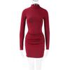 Estilo Europeu e Americano Roupas Femininas Temu Outono e Inverno Gola Alta Manga Longa Plissado Slim Fit Design de Nicho Vestido Curto Atacado