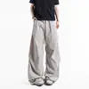 Calça de trabalho azul montanha estilo francês retrô, coleção de outono masculina, com design plissado, tecido de secagem rápida, adequada para caminhada, lazer e esportes.