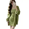 Conjunto de Dos Piezas de Cardigan de Punto y Vestido Camisola, Suave y Puramente Atractivo, Corte Ajustado, para Mujer, Atuendo de Suéter Holgado Adelgazante de Manga Larga para Principios de Otoño