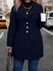 Casaco de lã vintage plus size estilo europeu e americano com lapela e design de fivela de metal, corte justo, comprimento médio, manga longa