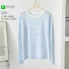 Cubierta de Protección Solar de Lyocell Verano Fitness Camiseta de Manga Larga de Tencel Delgada Holgada Ropa Holgazana de Yoga Cubierta Rayada para Mujer