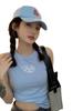 Moda Letra Branca Verão Simples Slim-fit Versátil Colete Feminino ~ Vem com Bojo Gola Redonda Top Curto