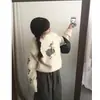 Suéter Corto de Punto Azul Redondo Estilo Coreano Lindo 'Meow Meow Little Lamb' con Lazo 3D, Colección Otoño 2025
