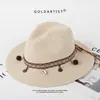 Sombrero de Paja Tejido de Ala Ancha para Protección Solar de Verano Transfronterizo Sombrero de Playa con Lazo para Vacaciones en la Costa Sombrero para el Sol para Mujeres