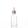 Botella de vidrio de 30 ml para aceites esenciales, botella gotero de 50 ml con punta de goma, botella de muestra transparente, botella dispensadora de esencia cosmética, botella vacía
