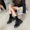 Zapatos de cuero marrón para mujer, estilo retro británico, mocasines de tacón alto, punta redonda, tacón grueso, una sola capa, 2023