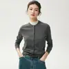 Cardigã amigável à pele, cardigã de malha 100% lã pura fiada fina Yangzi 18 gauge, peça externa leve feminina, gola redonda baixa