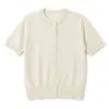 Cardigan de Punto de Manga Corta de Cachemir Tencel 2026 Primavera y Otoño Nuevo para Mujer Cuello Redondo Estilo Elegante de Punto con Botones por Delante