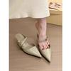 Meias Sapatilha Bico Fino Salto Agulha para Mulheres 2025 Primavera e Verão Novos Sapatos Mule Moda Feminina Versátil Salto Alto para Mulheres