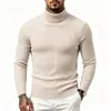 Suéter Masculino de Gola Alta Outono/Inverno 2026, Suéter Pulôver Casual Elegante Simples em Tricô Trançado, Malha de Base