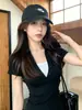 Camiseta de manga curta estilo coreano com color blocking, falsa peça dupla, gola polo para mulheres, top de verão slim fit para meninas doces e ousadas