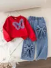 Sudadera Blanca de Manga Larga con Estampado de Moño Nuevo de Otoño para Exportación Transfronteriza con Jeans y Pantalones Traje Casual