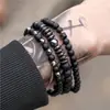 Joias transfronteiriças retrô simples disco voador fosco preto espaçador geométrico conjunto coringa conjunto de pulseiras masculino atacado