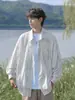 Camisa de manga larga con tie-dye estilo americano, fresca al tacto, para hombre, camisa de seda helada de verano, holgada y fina, talla grande para hombre, chaqueta para otoño