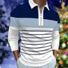 Camisa casual de rayas para hombre con cremallera y manga larga, top de bloques de color para hombre de primavera y otoño