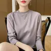 Camiseta de manga larga de algodón puro, ajustada y a la moda, estilo coreano para mujer, nueva blusa básica elegante para primavera y otoño, de cuello medio alto, versátil y moderna