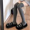 Medias gruesas grises para mujer otoño e invierno JK japonés calcetines negros hasta el muslo calcetines cálidos blancos por encima de la rodilla calcetines altos de encaje