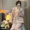 Pijama de Invierno Estilo 2026 para Mujer Invierno Felpa Jacquard Engrosado Conjunto de Ropa de Casa Vellón de Coral