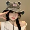 Lindo Sombrero de Pescador de Mezclilla Vintage con Orejas de Oso para Mujer, Nuevo para Primavera 2025, Sombrero de Cubo de Moda para Sombrero de Montañismo Pequeño