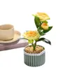 Camelia de Tres Cabezas Pequeño Bonsái Flor Artificial Decoración Sala de Estar Estudio Planta Verde Falsa Decoración Escritorio de Oficina Venta al por Mayor
