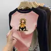 Ropa interior básica para niñas Otoño e Invierno 2026 Nuevo estilo Camiseta de manga larga de forro polar térmico para niños Bloque de color cálido Top casual para niña pequeña