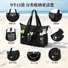 Bolsa de mano de viaje de malla negra personalizada con múltiples bolsillos, gran capacidad y almacenamiento dividido para la playa