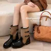 Botas de caballero para mujer de pierna ancha con hebilla 2026 nuevas de verano con tacón grueso, botas largas estilo Martin en color lino con bloques de color, botas de vaquero occidentales