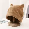 Sombrero de Tweed para la Nieve para Mujer, Gorro de Invierno Baotou Tejido, Sombrero de Lana con Orejas de Gato Lindas Coreanas, Gorro Cálido con Protección para los Oídos