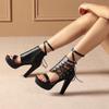 Sandalias Cortas de Atar Lateral, Sandalias con Punta Abierta, Tacones Altos Gruesos de Plataforma, Tallas 40-50, Sandalias Romanas de Comercio Exterior Talla Grande Venta al por Mayor