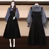 Conjunto de Moda Nuevo para Mujer Primavera y Otoño 2026: Elegante Conjunto de Dos Piezas: Camisa Estilizada y Vestido con Tirantes Adelgazantes para Damas de Tallas Grandes