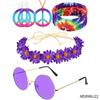 Accesorios de Disfraz Hippie de los años 60 Diadema de Girasol Gafas Redondas y Collar de Cincel de Paz Aretes traje