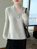 Nuevo suéter de lana pura para mujer otoño e invierno 2026, cuello verde, jersey de punto trenzado, manga larga, corte ajustado y favorecedor para la figura, capa base